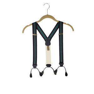 Trafalgar Y-Back Braces Black Green Red Gray Stripe Grosgrain Button Suspenders